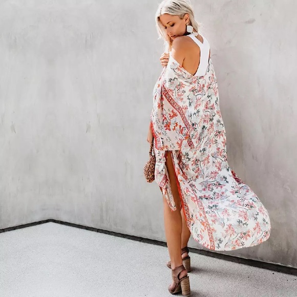 Picnic Date Tangerine & Sage Floral Kimono Top - Picture 3 of 15